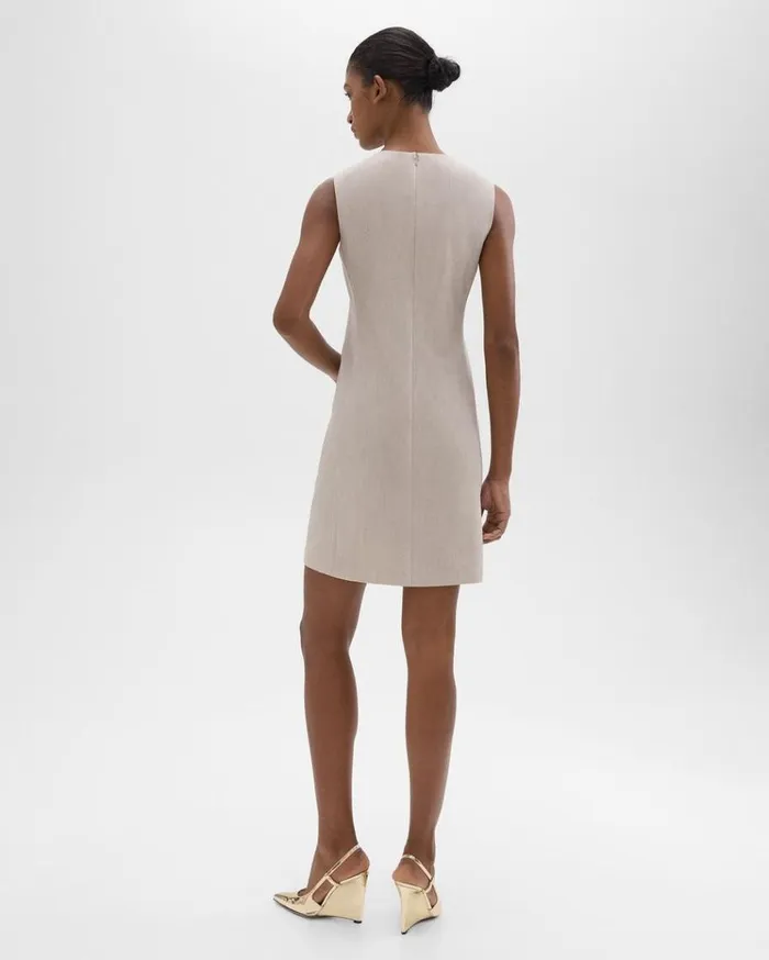 Theory Sleeveless Fitted Dress In Good Wool Sand Melange Women Dresses