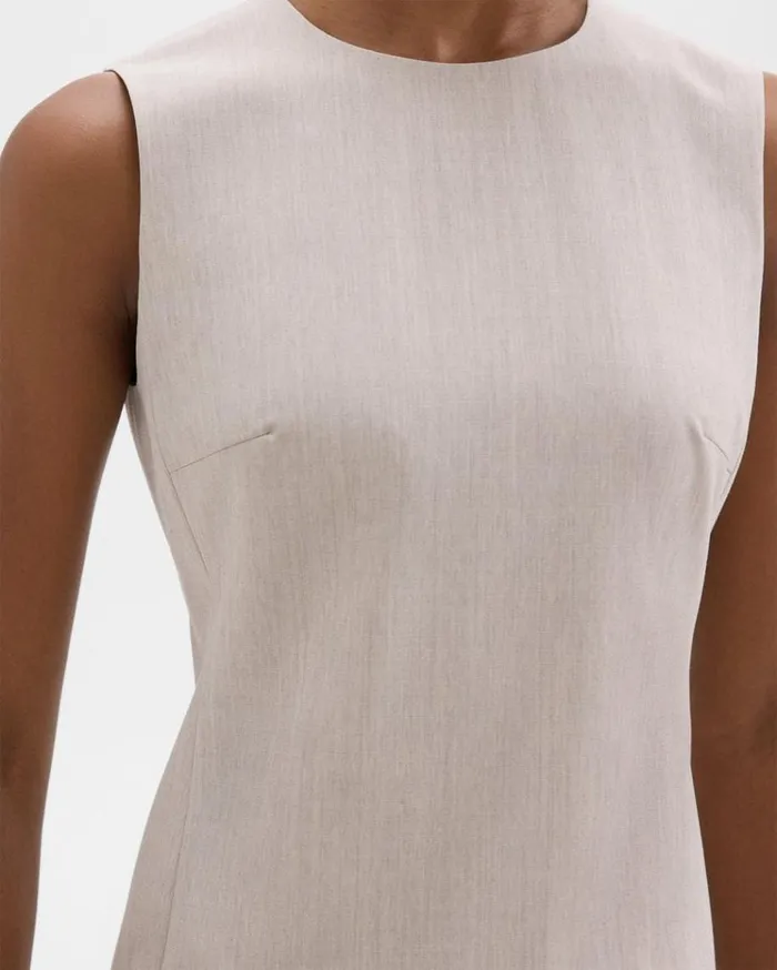 Theory Sleeveless Fitted Dress In Good Wool Sand Melange Women Dresses