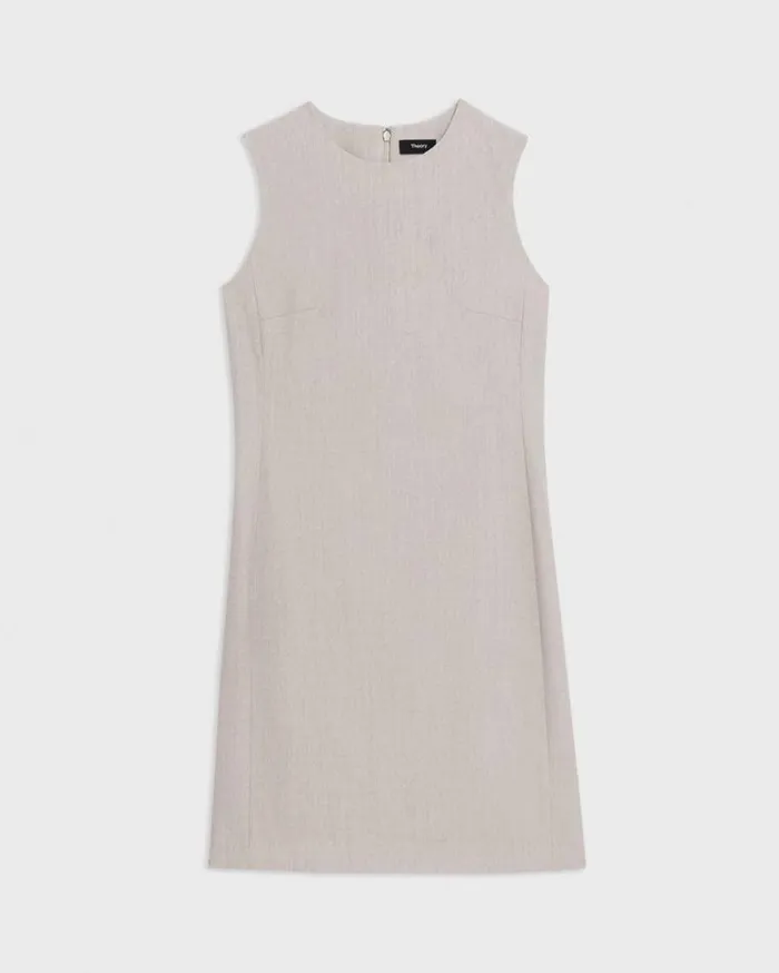 Theory Sleeveless Fitted Dress In Good Wool Sand Melange Women Dresses