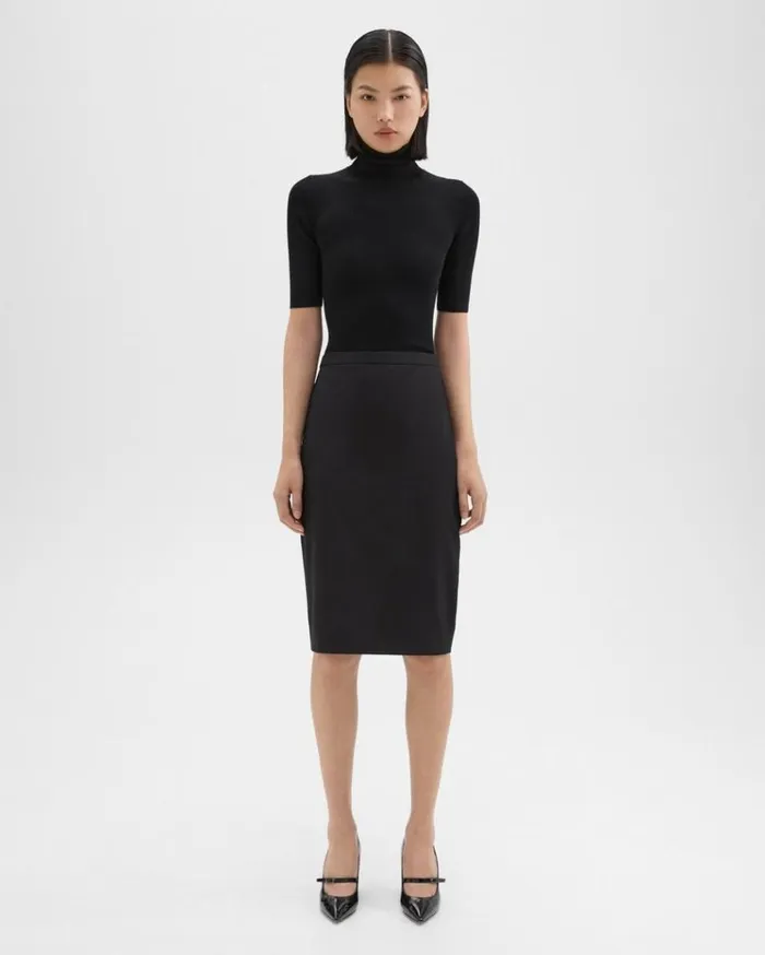Theory Slim Pencil Skirt In Good Wool Black Women Skirts