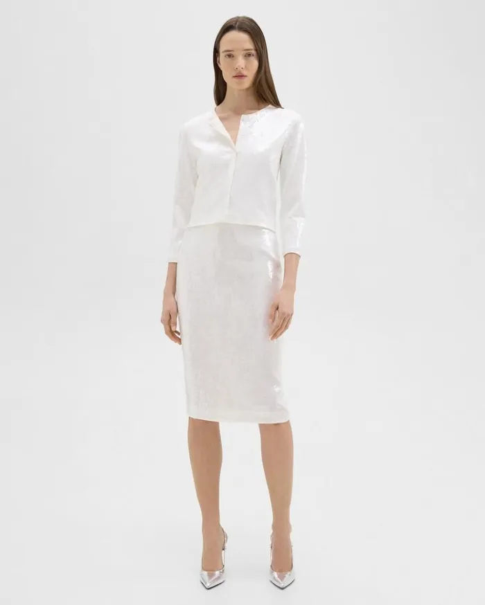 Theory Slim Pencil Skirt In Recycled Sequins White Women Skirts