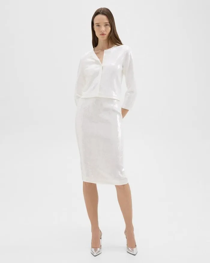 Theory Slim Pencil Skirt In Recycled Sequins White Women Skirts