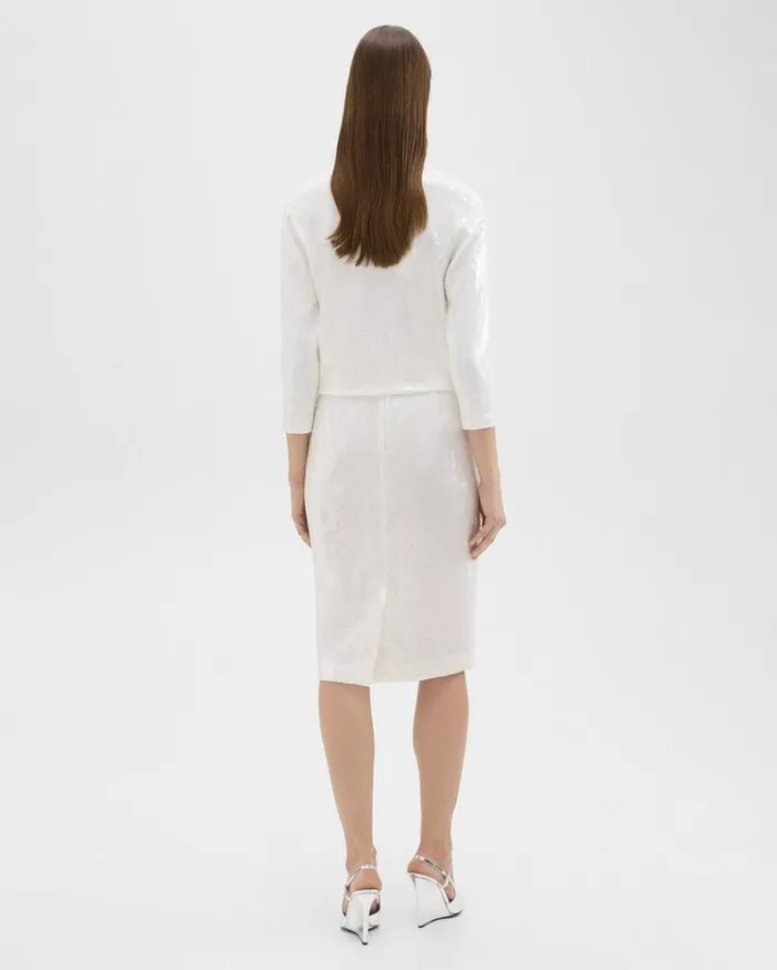 Theory Slim Pencil Skirt In Recycled Sequins White Women Skirts