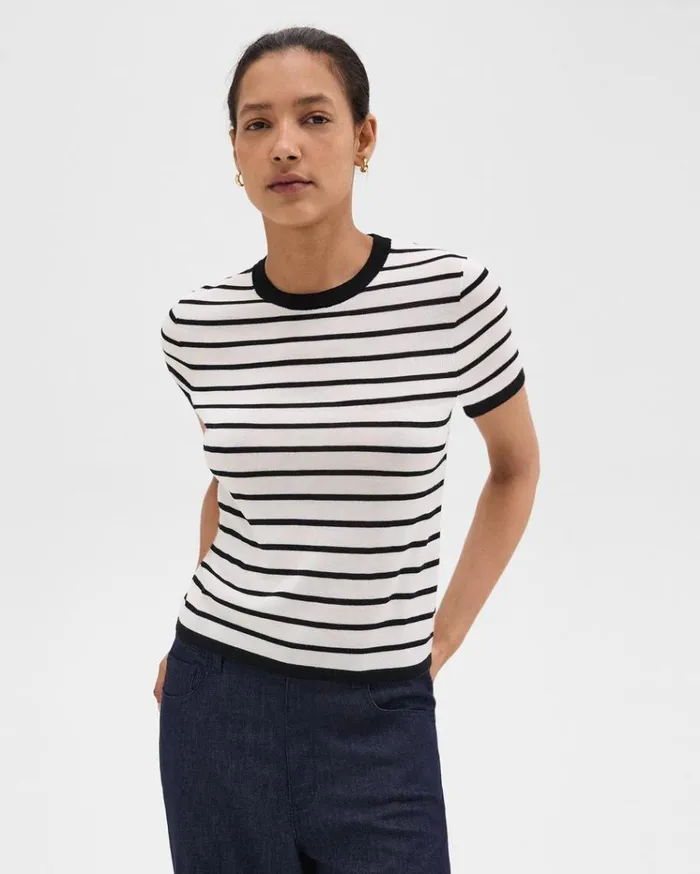Theory Slim Tee In WoolViscose Ivoryblack Women TShirts Tank Tops