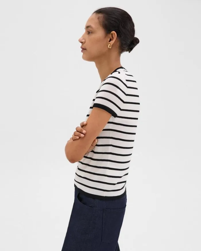 Theory Slim Tee In WoolViscose Ivoryblack Women TShirts Tank Tops