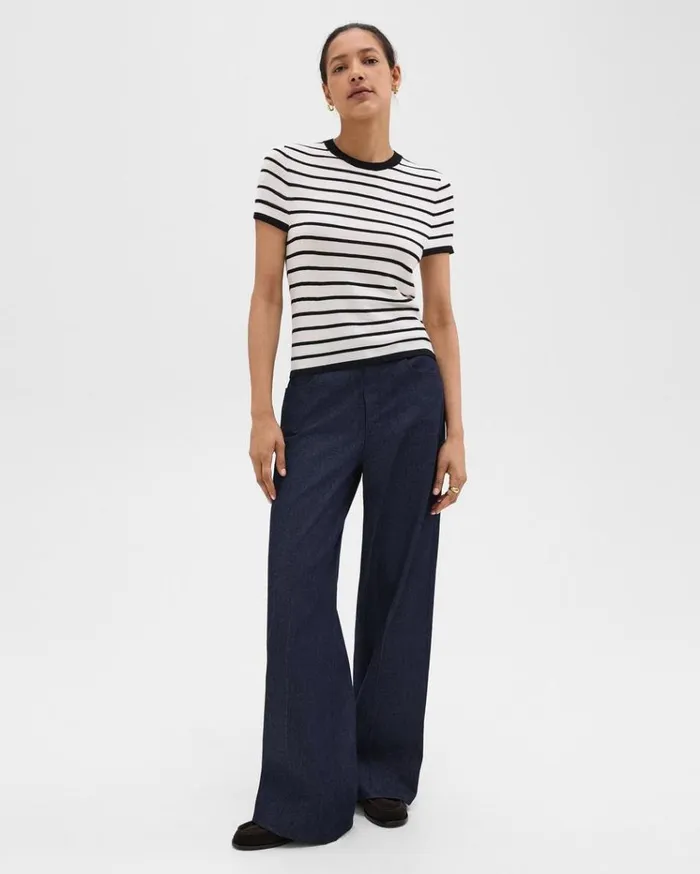 Theory Slim Tee In WoolViscose Ivoryblack Women TShirts Tank Tops