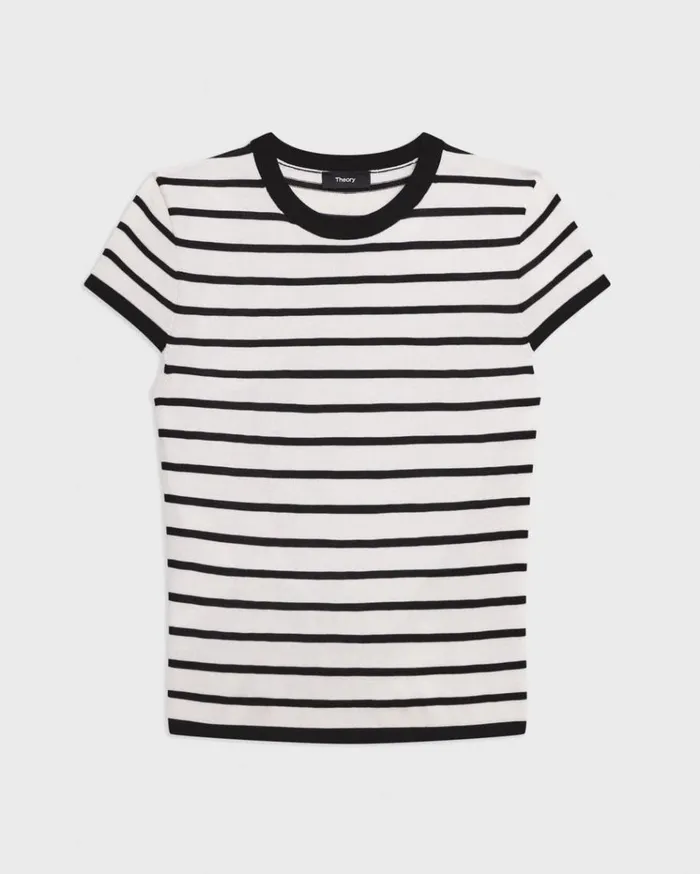 Theory Slim Tee In WoolViscose Ivoryblack Women TShirts Tank Tops