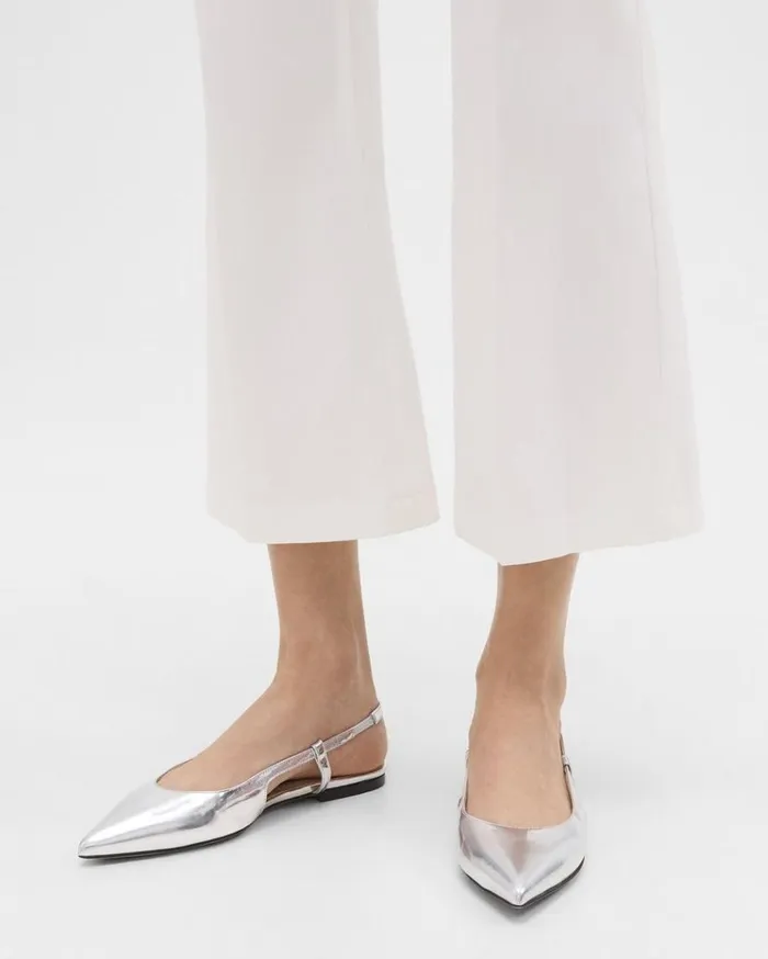 Theory Slingback Flat In Metallic Leather Silver Women Shoes