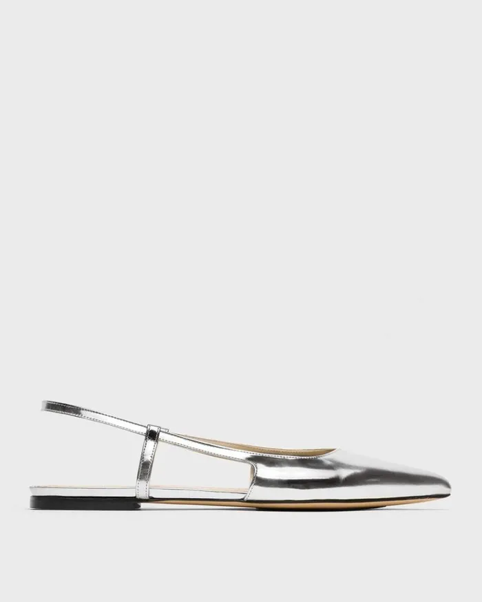 Theory Slingback Flat In Metallic Leather Silver Women Shoes