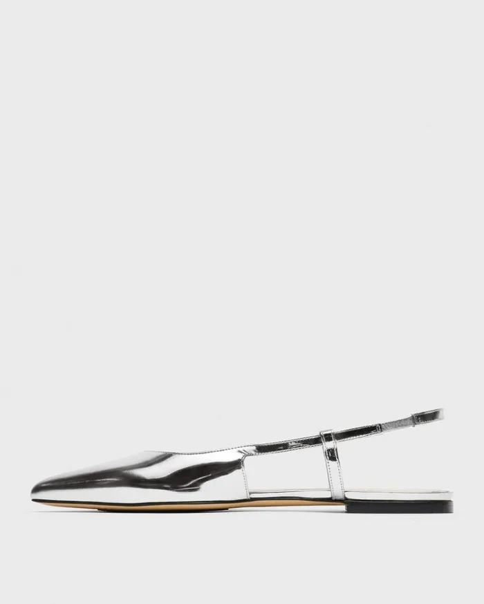 Theory Slingback Flat In Metallic Leather Silver Women Shoes