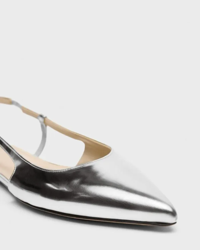 Theory Slingback Flat In Metallic Leather Silver Women Shoes