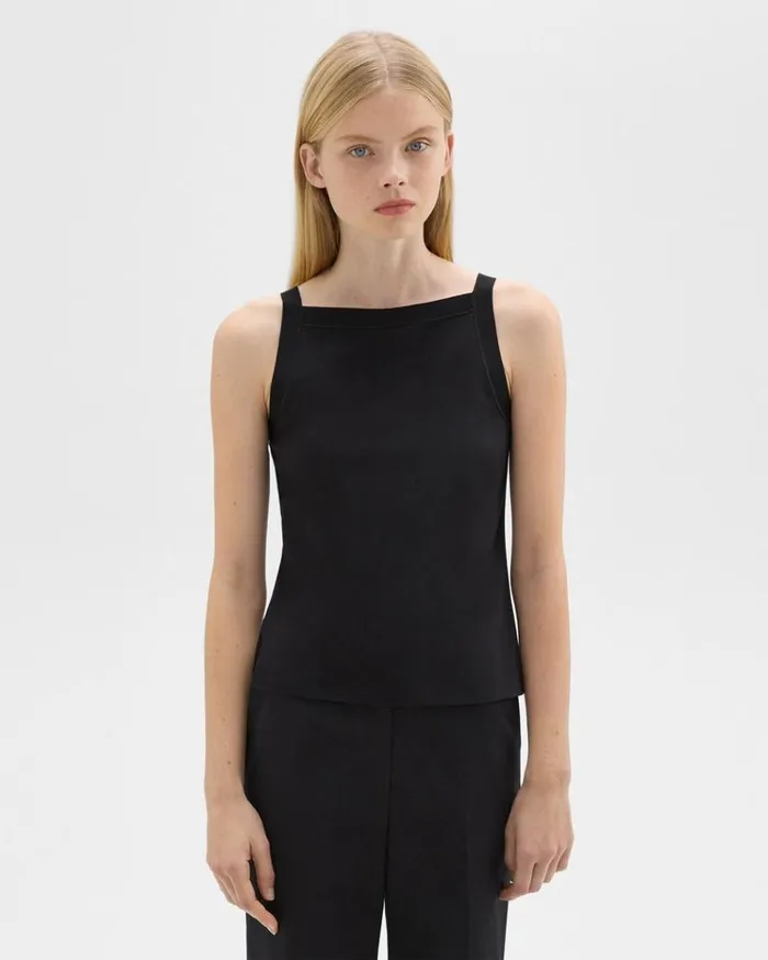 Theory Square Neck Tank In Interlock Knit Black Women TShirts Tank Tops