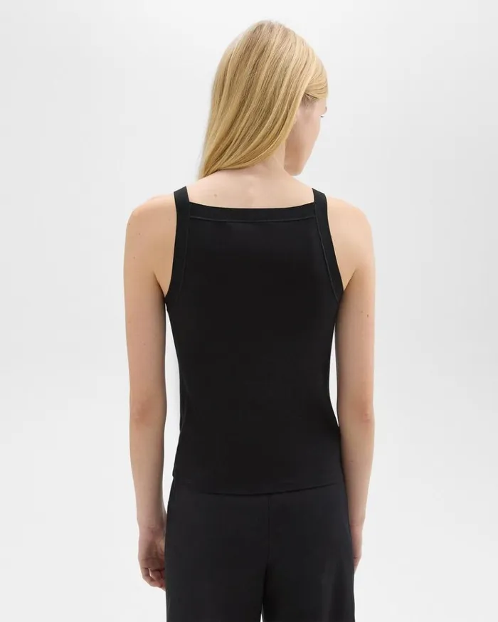 Theory Square Neck Tank In Interlock Knit Black Women TShirts Tank Tops