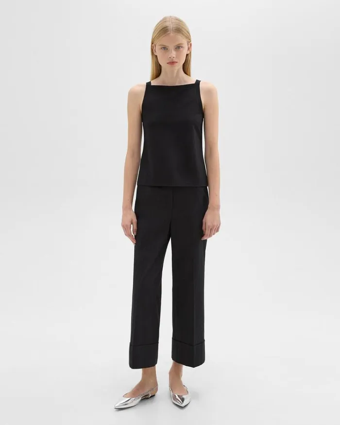 Theory Square Neck Tank In Interlock Knit Black Women TShirts Tank Tops