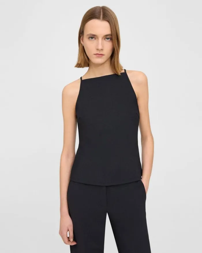 Theory Square Neck Tank Top In Precision Ponte Black Women TShirts Tank Tops