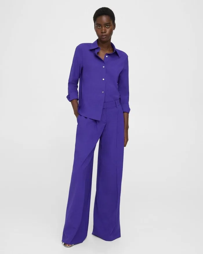 Theory Straight Shirt In Good Wool Blue Iris Women Tops