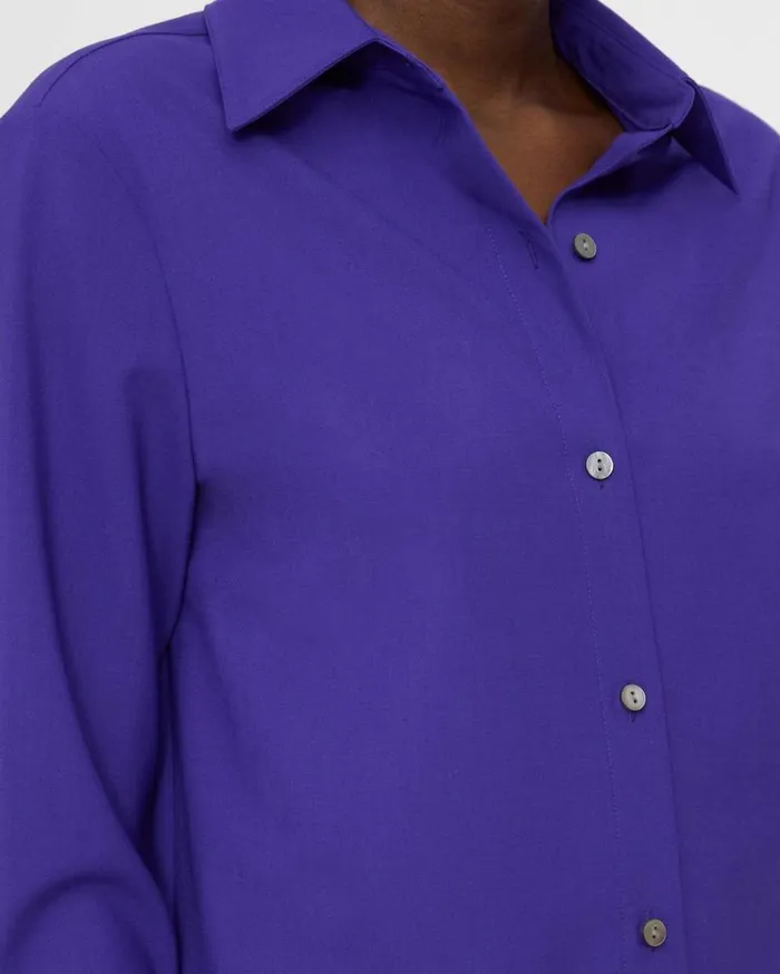 Theory Straight Shirt In Good Wool Blue Iris Women Tops