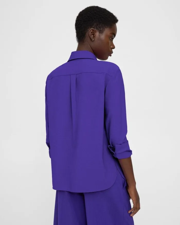 Theory Straight Shirt In Good Wool Blue Iris Women Tops