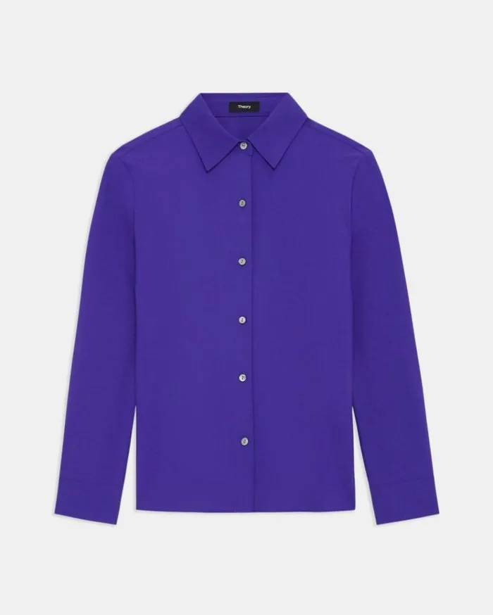Theory Straight Shirt In Good Wool Blue Iris Women Tops