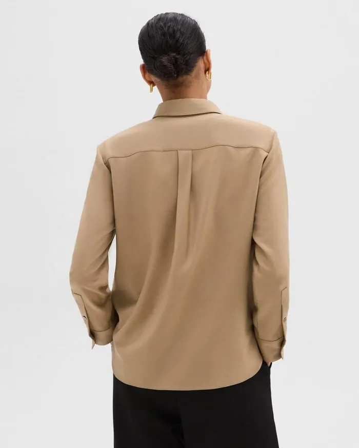 Theory Straight Shirt In Sleek Flannel New Camel Women Tops