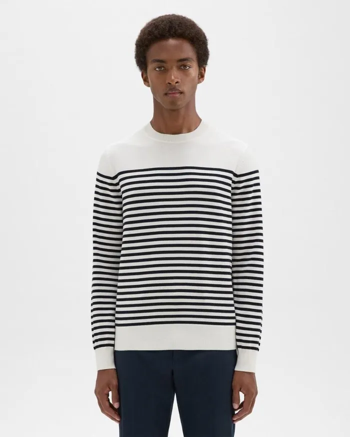 Theory Striped Crewneck Sweater In Merino Wool White Multi Men Sweaters Cardigans Theory Striped Crewneck Sweater In Merino Wool White Multi Men Sweaters Cardigans