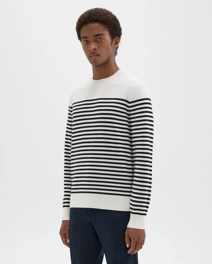 Theory Striped Crewneck Sweater In Merino Wool White Multi Men Sweaters Cardigans Theory Striped Crewneck Sweater In Merino Wool White Multi Men Sweaters Cardigans