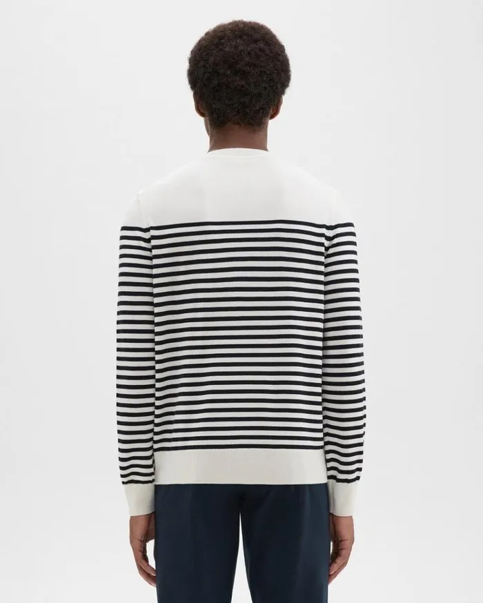 Theory Striped Crewneck Sweater In Merino Wool White Multi Men Sweaters Cardigans Theory Striped Crewneck Sweater In Merino Wool White Multi Men Sweaters Cardigans