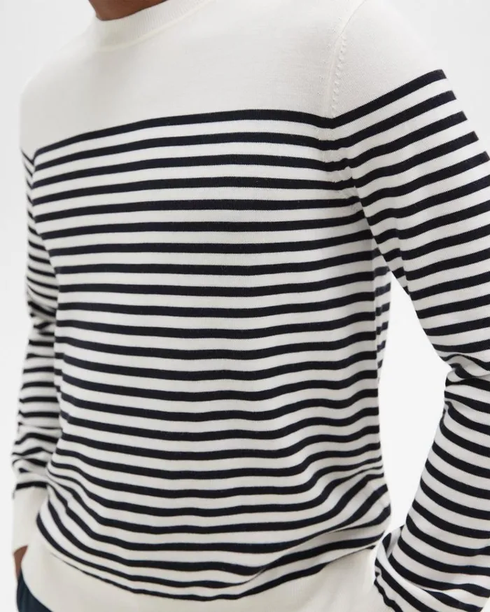 Theory Striped Crewneck Sweater In Merino Wool White Multi Men Sweaters Cardigans Theory Striped Crewneck Sweater In Merino Wool White Multi Men Sweaters Cardigans