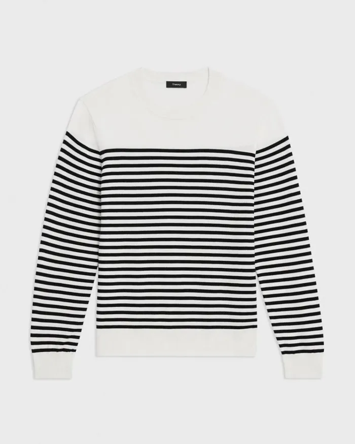 Theory Striped Crewneck Sweater In Merino Wool White Multi Men Sweaters Cardigans Theory Striped Crewneck Sweater In Merino Wool White Multi Men Sweaters Cardigans