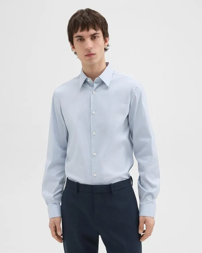Theory Sylvain Shirt In Checked Poplin Olympicwhite Men Shirts