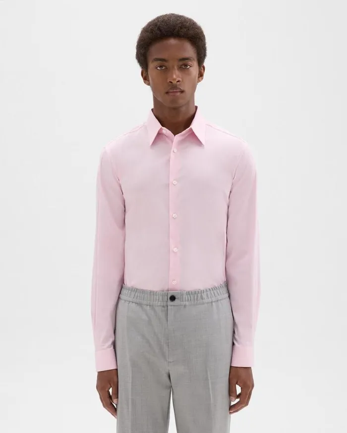 Theory Sylvain Shirt In Good Cotton Cradle Pink Men Shirts
