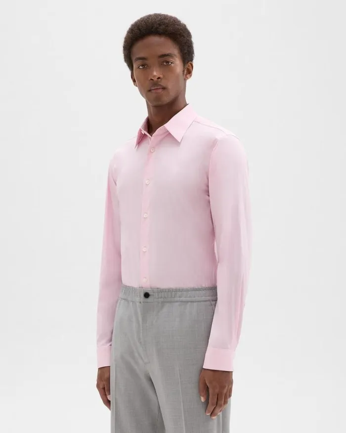 Theory Sylvain Shirt In Good Cotton Cradle Pink Men Shirts