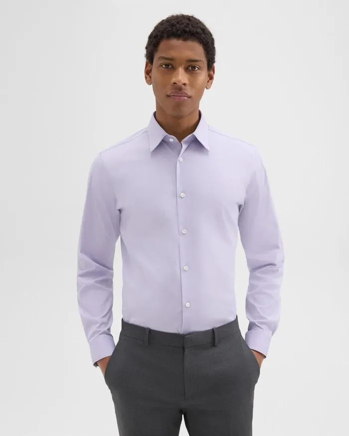 Theory Sylvain Shirt In Good Cotton Soft Iris Men Shirts