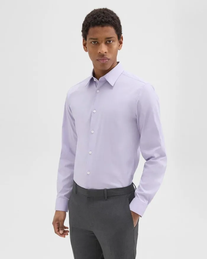 Theory Sylvain Shirt In Good Cotton Soft Iris Men Shirts