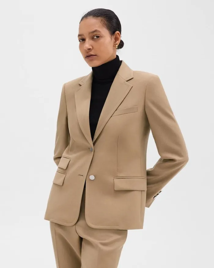 Theory Tailored Blazer In Sleek Flannel New Camel Women Blazers Jackets