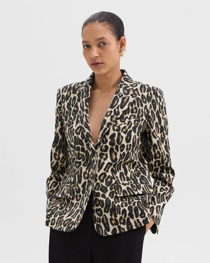 Theory Tailored Blazer In Stretch Leopard Wool Beige Multi Women Blazers Jackets Theory Tailored Blazer In Stretch Leopard Wool Beige Multi Women Blazers Jackets