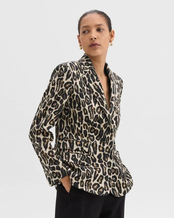 Theory Tailored Blazer In Stretch Leopard Wool Beige Multi Women Blazers Jackets Theory Tailored Blazer In Stretch Leopard Wool Beige Multi Women Blazers Jackets