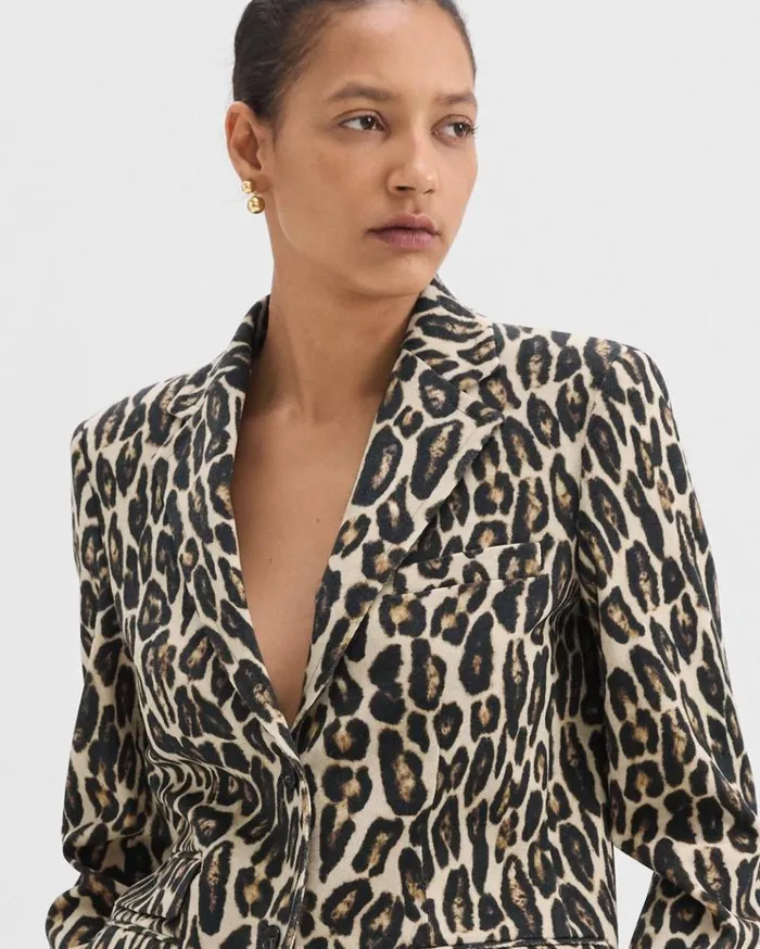 Theory Tailored Blazer In Stretch Leopard Wool Beige Multi Women Blazers Jackets Theory Tailored Blazer In Stretch Leopard Wool Beige Multi Women Blazers Jackets