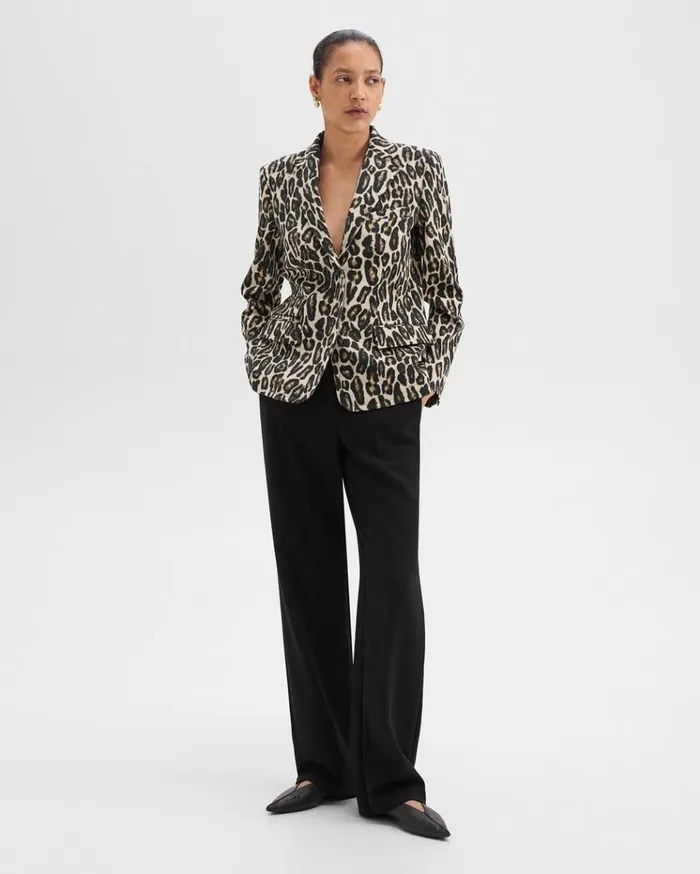 Theory Tailored Blazer In Stretch Leopard Wool Beige Multi Women Blazers Jackets Theory Tailored Blazer In Stretch Leopard Wool Beige Multi Women Blazers Jackets