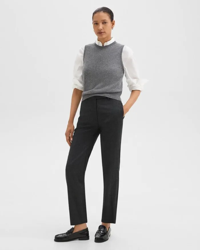 Theory Tapered HighWaist Pant In Sleek Flannel New Charcoal Melange Women Pants