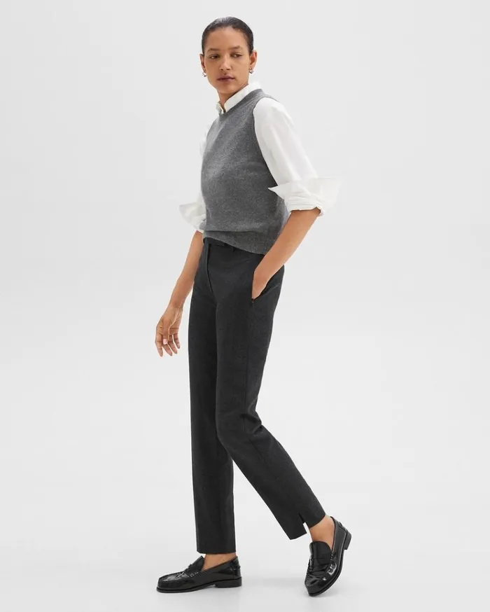 Theory Tapered HighWaist Pant In Sleek Flannel New Charcoal Melange Women Pants