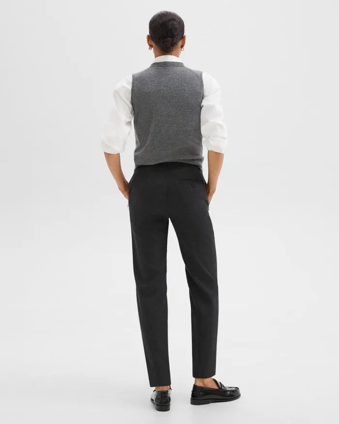 Theory Tapered HighWaist Pant In Sleek Flannel New Charcoal Melange Women Pants