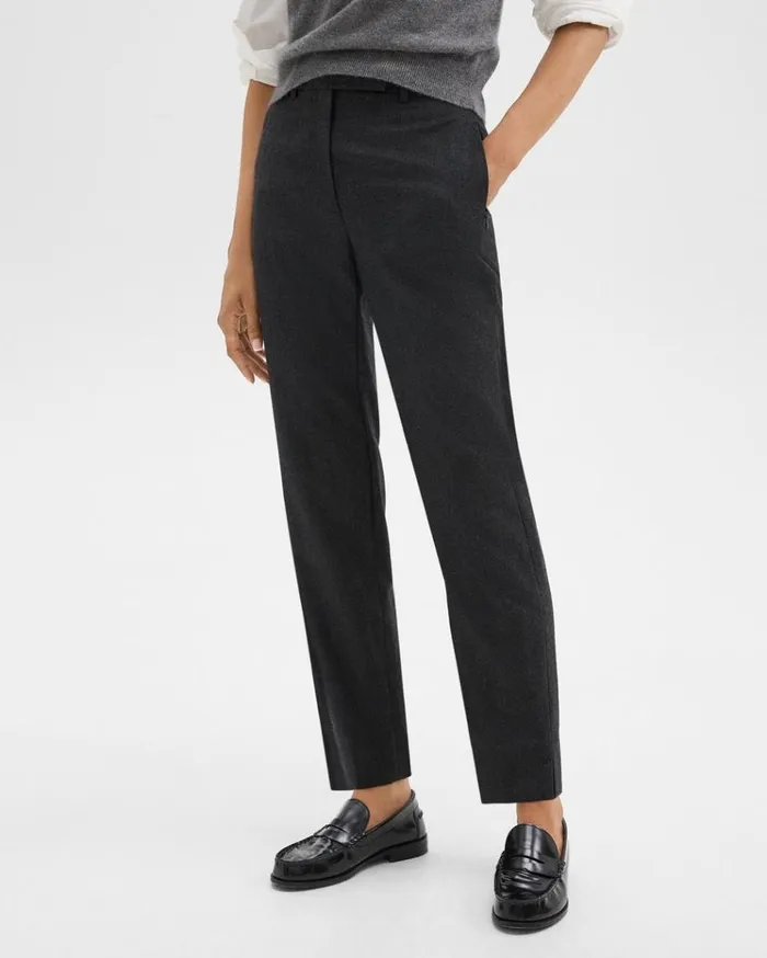 Theory Tapered HighWaist Pant In Sleek Flannel New Charcoal Melange Women Pants