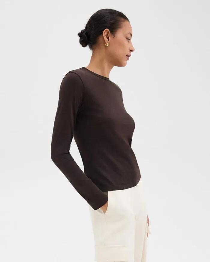 Theory Tiny LongSleeve Tee In Organic Cotton Hickory Women TShirts Tank Tops Theory Tiny LongSleeve Tee In Organic Cotton Hickory Women TShirts Tank Tops
