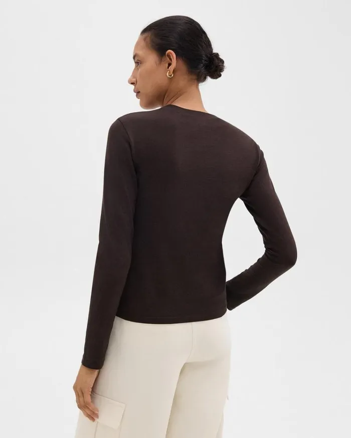 Theory Tiny LongSleeve Tee In Organic Cotton Hickory Women TShirts Tank Tops Theory Tiny LongSleeve Tee In Organic Cotton Hickory Women TShirts Tank Tops