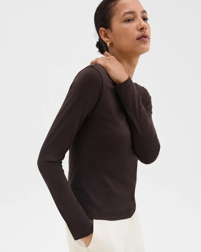 Theory Tiny LongSleeve Tee In Organic Cotton Hickory Women TShirts Tank Tops Theory Tiny LongSleeve Tee In Organic Cotton Hickory Women TShirts Tank Tops