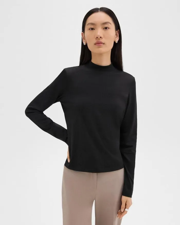 Theory Tiny Mock Neck Tee In Organic Cotton Black Women TShirts Tank Tops Theory Tiny Mock Neck Tee In Organic Cotton Black Women TShirts Tank Tops