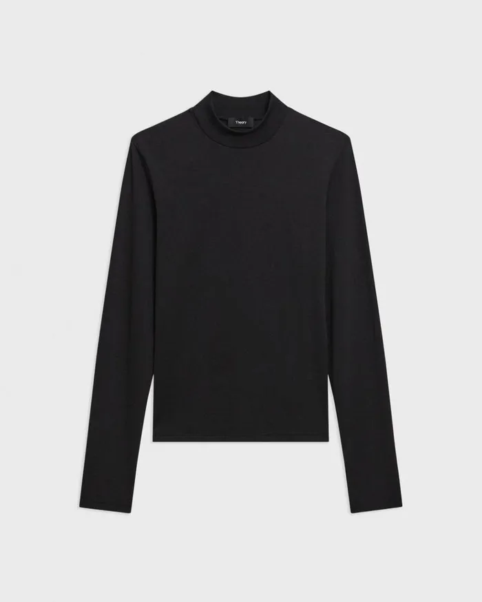 Theory Tiny Mock Neck Tee In Organic Cotton Black Women TShirts Tank Tops Theory Tiny Mock Neck Tee In Organic Cotton Black Women TShirts Tank Tops