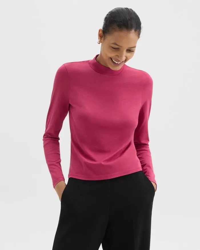 Theory Tiny Mock Neck Tee In Organic Cotton Deep Rose Women TShirts Tank Tops Theory Tiny Mock Neck Tee In Organic Cotton Deep Rose Women TShirts Tank Tops