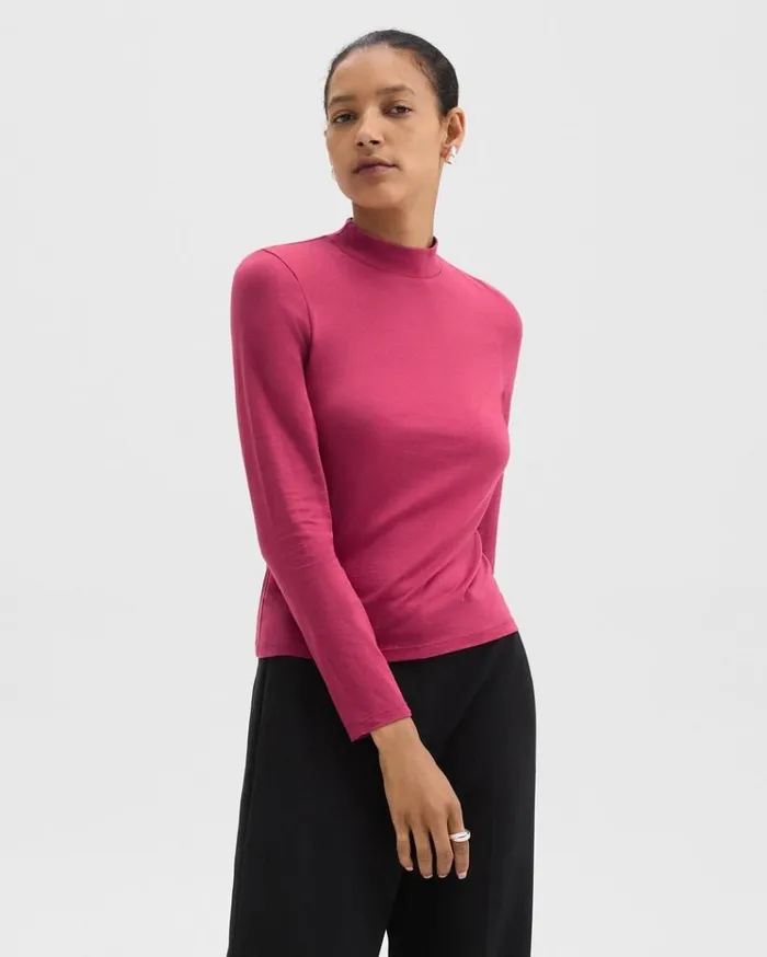 Theory Tiny Mock Neck Tee In Organic Cotton Deep Rose Women TShirts Tank Tops Theory Tiny Mock Neck Tee In Organic Cotton Deep Rose Women TShirts Tank Tops